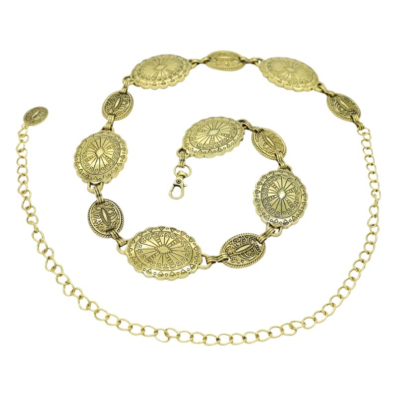 Vintage Multi-element Ethnic Style Carving Chain Niche High-end Waist Chain Women's Fashion Dress Modified Waist Trendy
