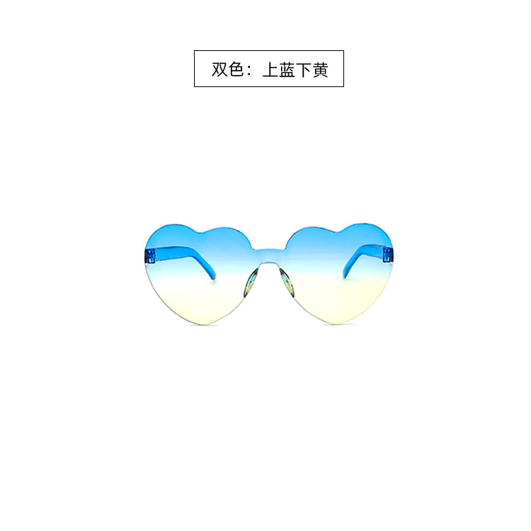 Picture of New love sunglasses jelly color frameless heart-shaped conjoined glasses dazzling color heart sunglasses