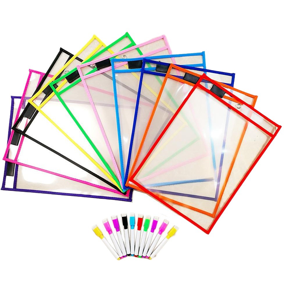Kids gift reusable PET transparent sewing dry erase file bag PVC tracing red writing dry erase bag