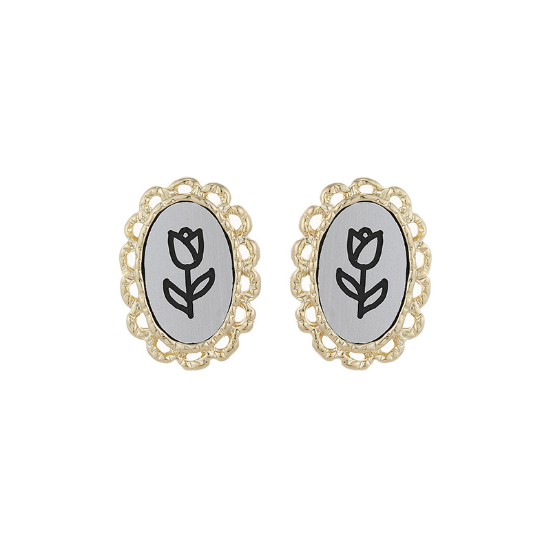 Picture of S925 Silver South Korea Dongdaemun Earrings French Retro All-match Niche Geometric Lace Tulip Earrings B563