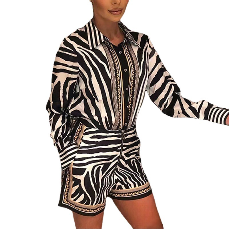 2023 European and American new shirt + shorts suit
