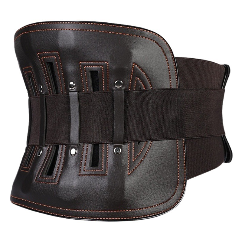 Lumbar Support Leather Waist Brace Unisex Lumbar Fixation Belt with Thermal Steel Plate Support Elastic Waist Support Belt