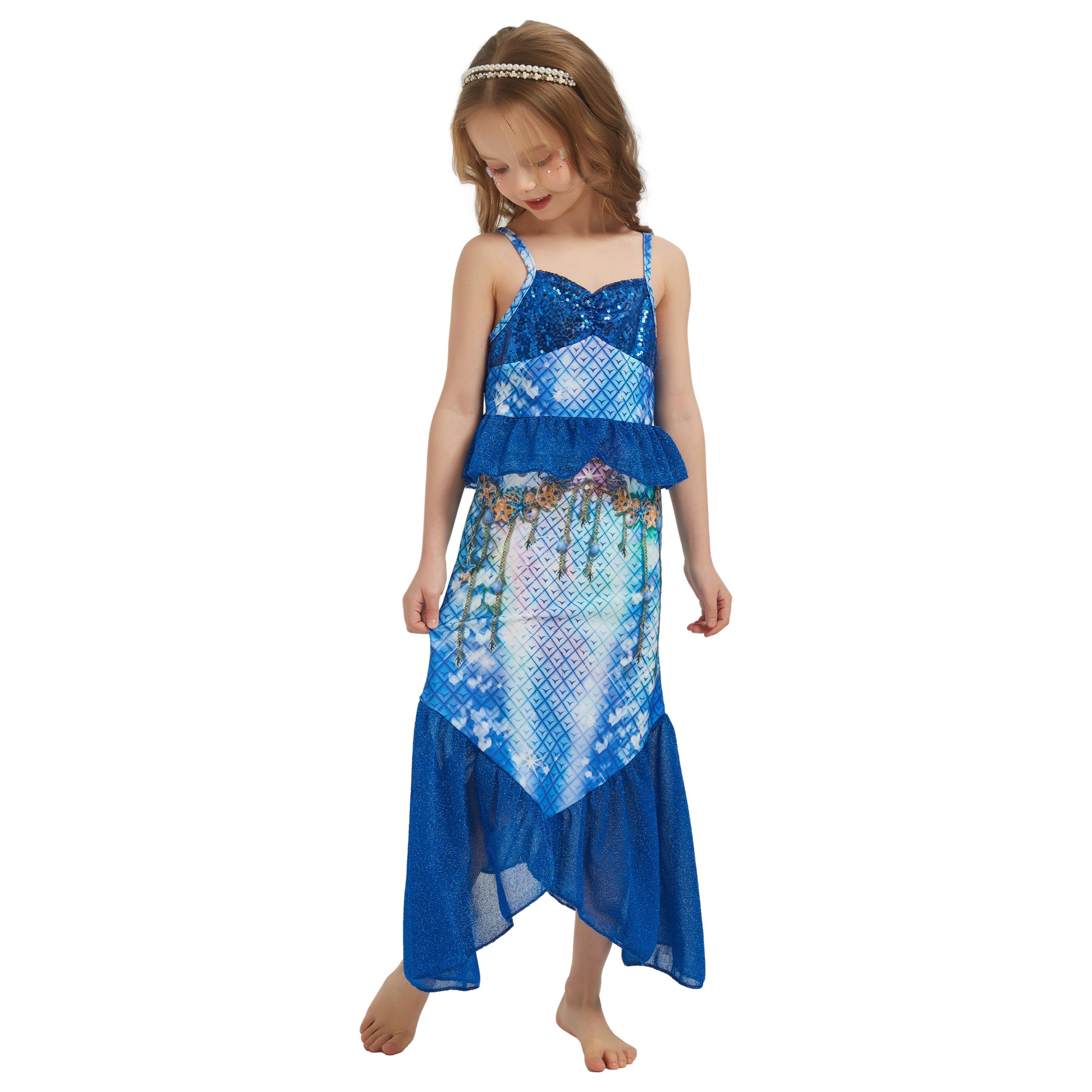 Picture of Cross-Border Foreign Trade Girls Mermaid Sequin Dress Children's Fashionable Sleeveless Mermaid Princess Dress Fishtail Long Dress