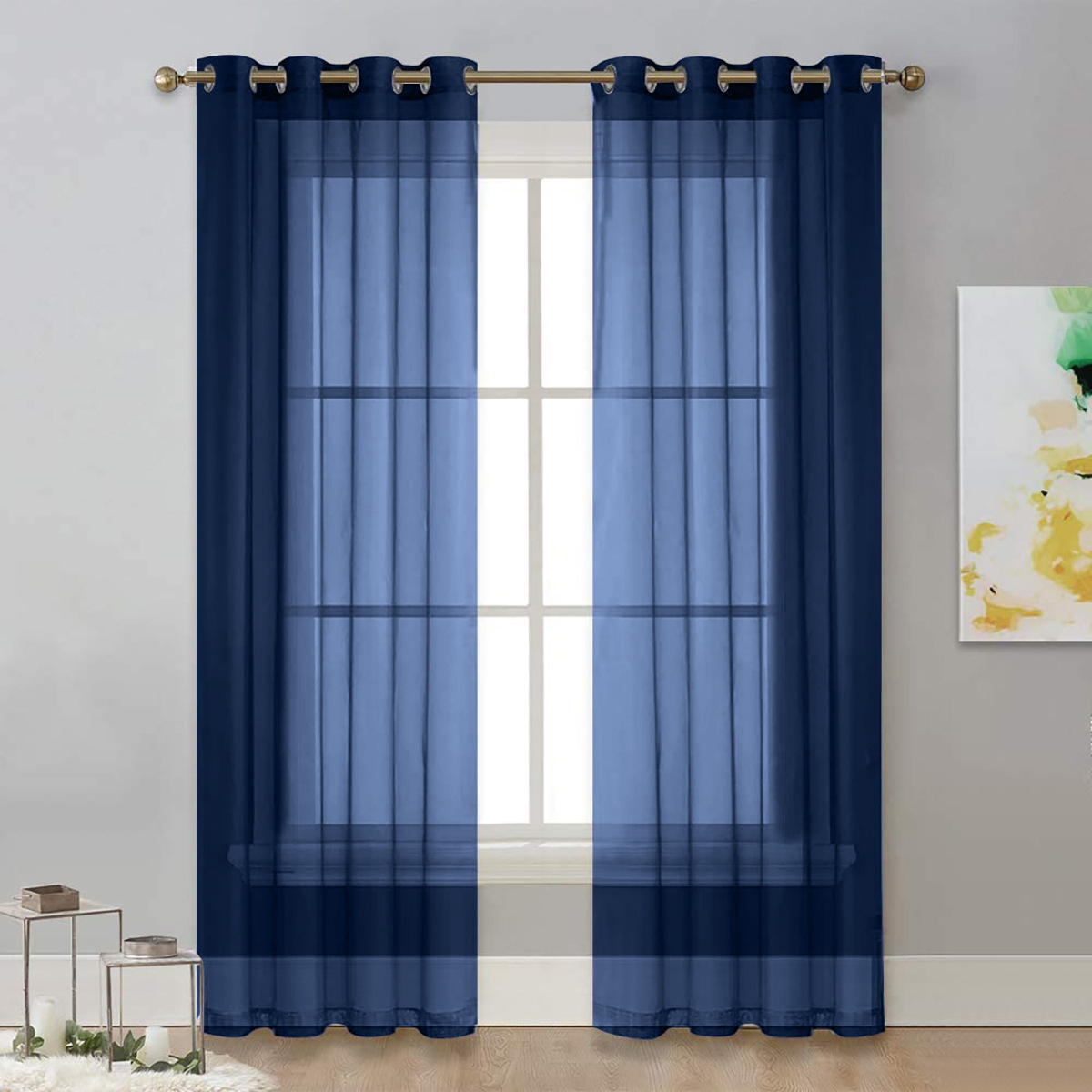 Picture of Cross-border Solid Color Perforated Trilon Semi-shading Curtain Screen Living Room Bay Window Balcony Decorative Window Screen SHEIN