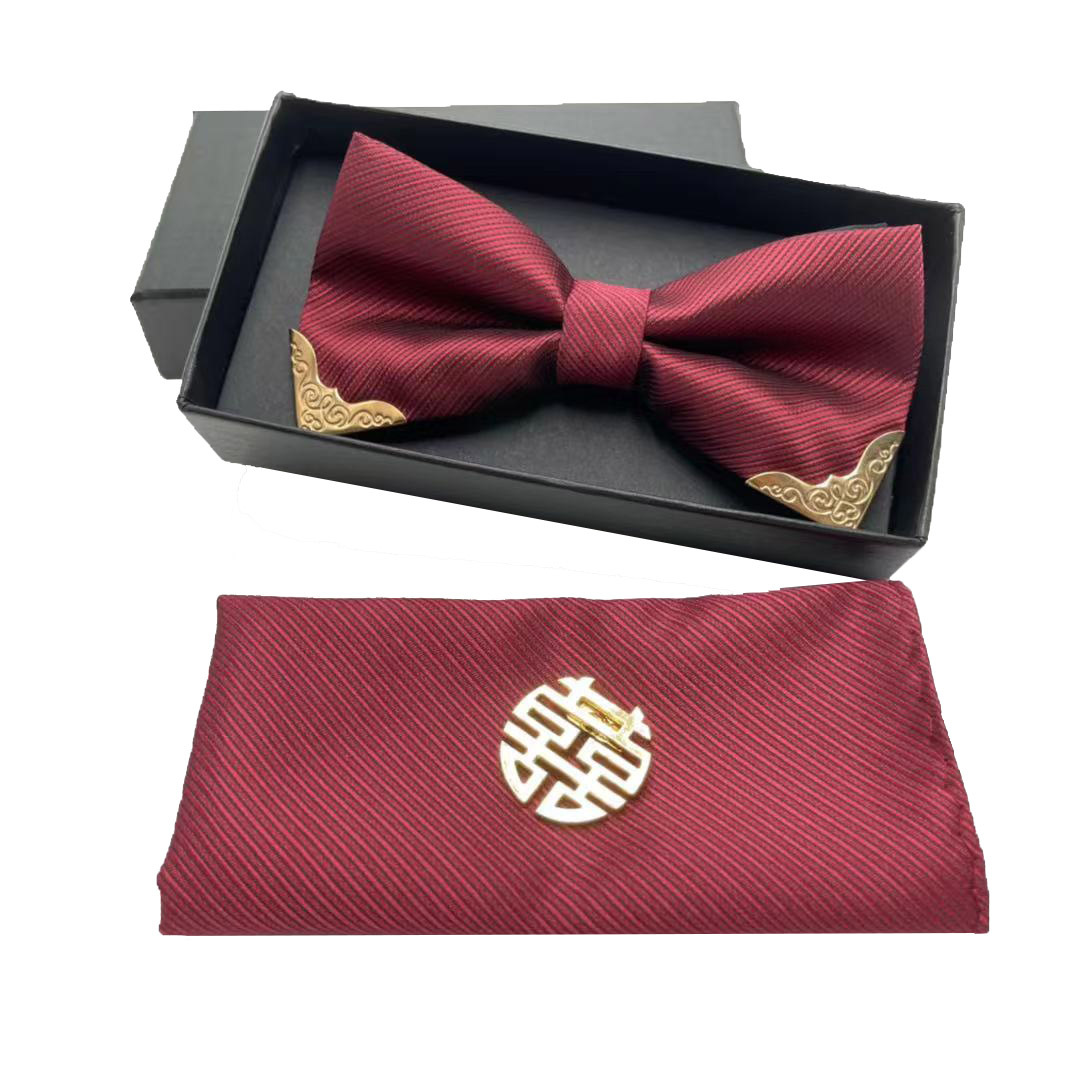 Picture of High-end wedding wedding bridegroom best man wine red British bow solid color men's bow tie formal suit trend