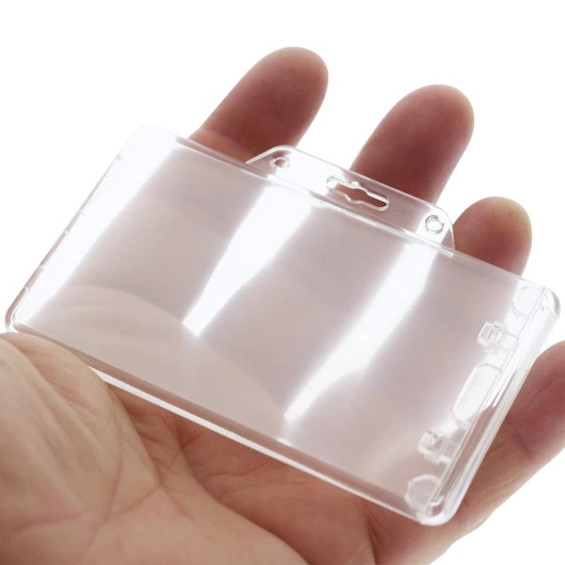 Cross-Border Hot-Selling Abs Transparent Horizontal Plastic Card Holder Locking Id Card Holder Pc Hard Plastic Name Tag in Stock