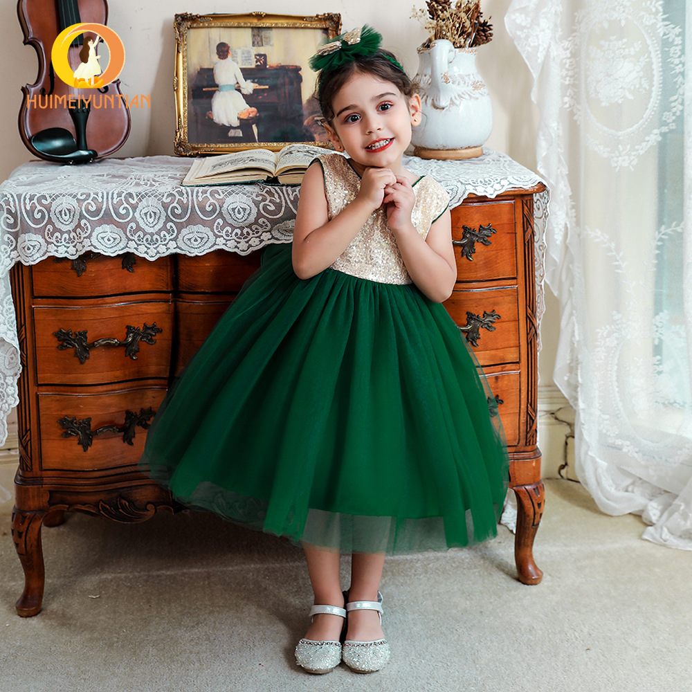 Girls' Baby Tutu Dress One-Year Birthday Children's Dress European and American Mesh Sequin Bow Princess Dress