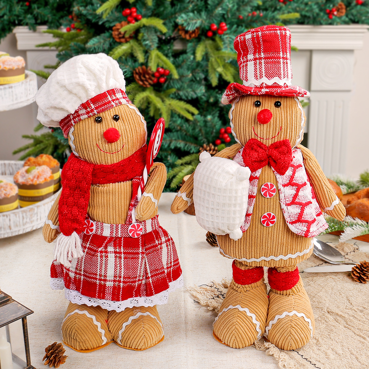 Cross-border Christmas Retractable Gingerbread Man Doll Christmas Cute Chef Hat Couple Doll Window Standing Posture Ornaments