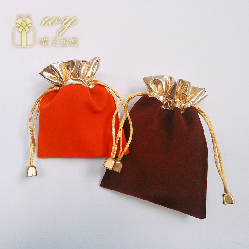 10*12cm Drawstring Velvet Bag Jewelry Gift Bag Gold-Edged Jewelry Bag with Logo Printing Velvet Jewelry Bag