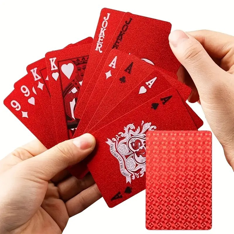 2025 Playing Cards Pvc Waterproof Anti-Fold Plastic Poker Creative Auspicious Red Thickened New Year Poker Family Entertainment
