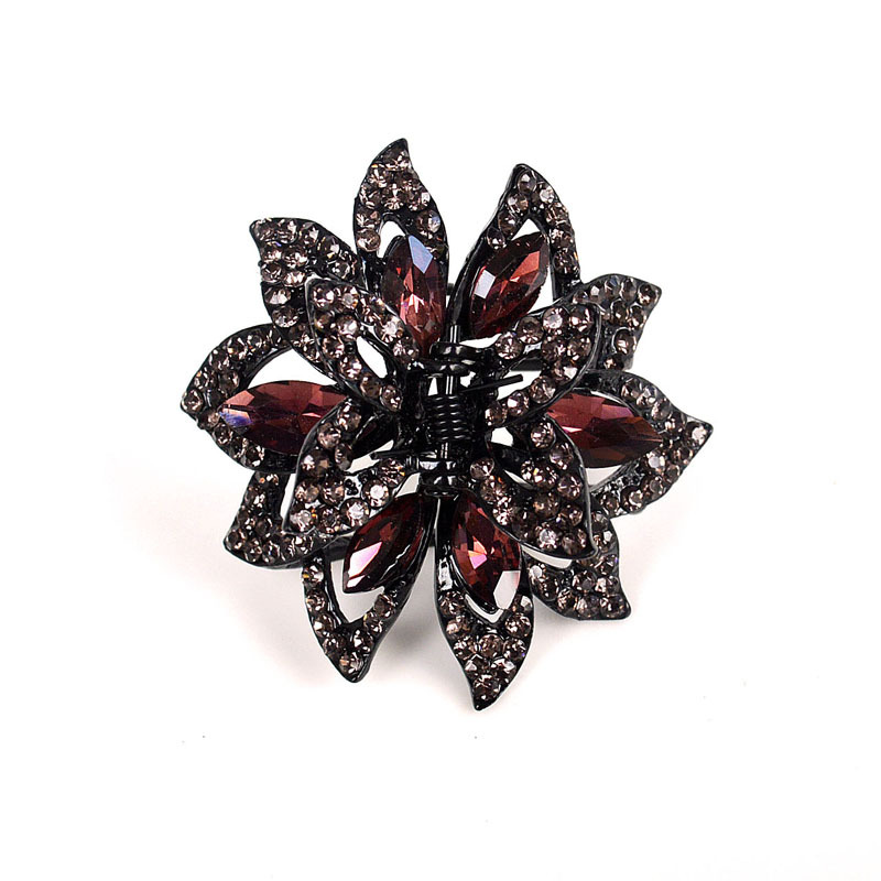 Picture of Korean style hair accessories large rhinestone grip clip for women hair coil alloy black ponytail hair grip fashion versatile top clip hairpin
