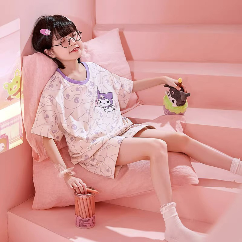 Picture of New Style Pajamas for Girls Summer Thin Air Conditioning Home Clothes for Girls 2024 New Style Short Sleeve Suit for Summer Outer Wear