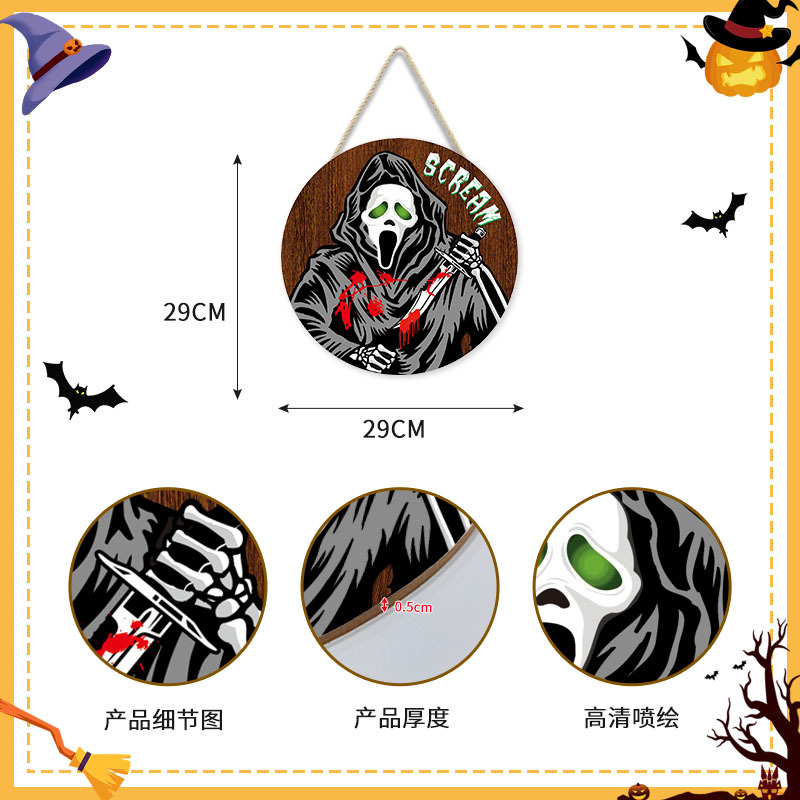Picture of Cross-Border New Halloween Wall Decoration Wall Hanging Round Pumpkin Cat Horror Festival Welcome Wood Art Wall Decoration Door Hanging