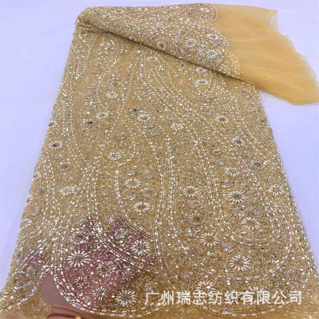 New Product Rice Bead String Bead Tube Embroidery Wedding Dress French Fashion Lace Fabric Handmade Lace Fabric