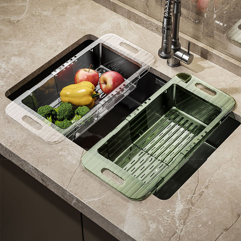 Picture of Kitchen Extendable Drain Rack Vegetable Washing Basin Drain Basket Household Plastic Sink Water Drainage Basket Sink Vegetable Basket Storage Rack