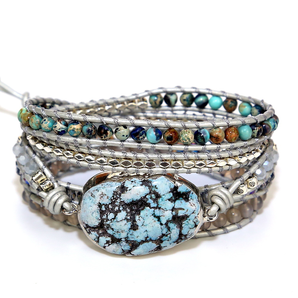 Picture of 2022 Amazon cross-border turquoise hand-woven multi-layer bracelet retro style bracelet for men and women