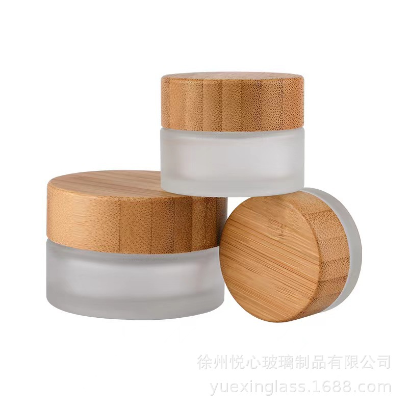 Picture of Inner plastic parts bamboo and wood lid cream bottle transparent frosted glass cream bottle powder bottle ointment mask sub-bottled wholesale