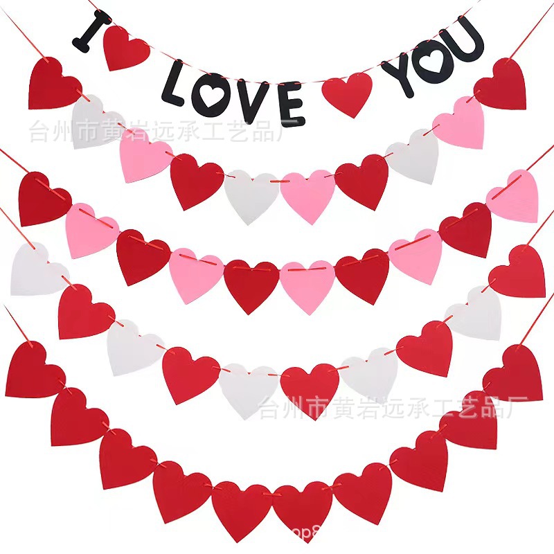 Valentine's Day Love Felt Pull Flag Non-woven Peach Heart Proposal Pull Flower Festival Party Celebration Wedding Decorations