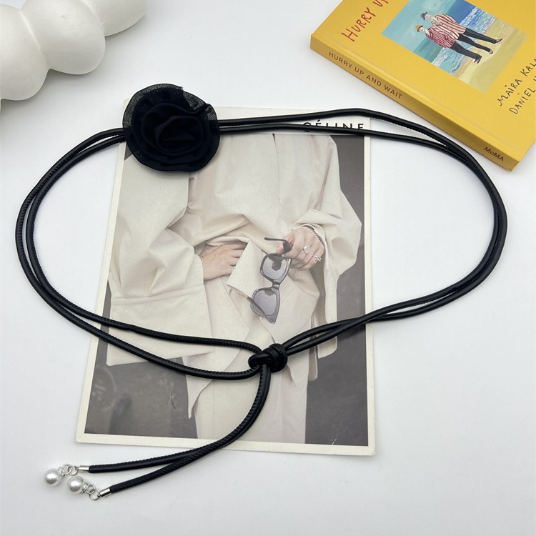 Summer Fragrant Style Camellia Flower Decorative Waist Rope Women's Matching dress Skirt Shirt Sweet Knotted Leather Rope