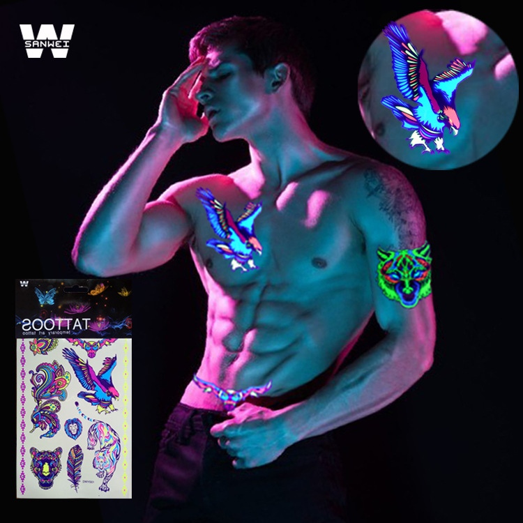 Cross-Border Hot Selling Halloween Fluorescent Animal Tattoo Face Stickers Owl Waterproof Flower Arm Water Transfer Stickers