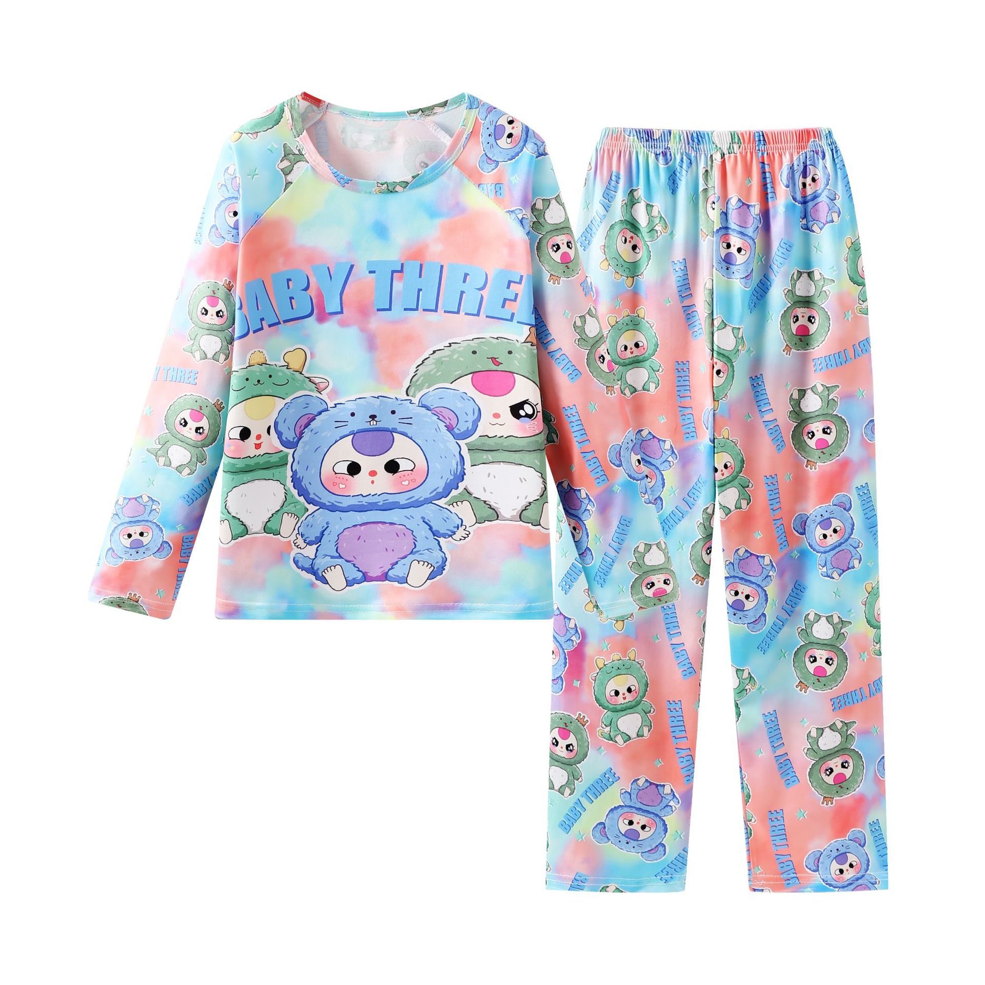Amazon 2025 New Girls Pajamas Spring and Autumn Long Sleeve Children Girls Boys Middle and Big Children Autumn Home Clothes