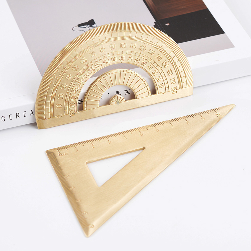 Picture of Brass triangle ruler golden retro semicircular protractor triangle drawing tools creative stationery metal wholesale