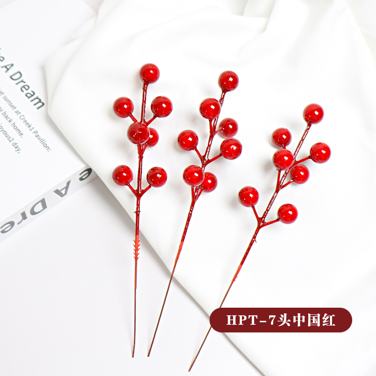Picture of Source Factory Simulation Red Berry 12 Head Fork Christmas Foam Red Fruit Fortune Fruit Wire Christmas Decoration Accessories