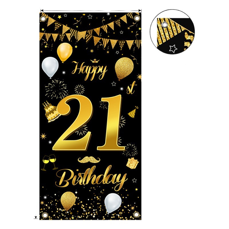 Amazon 40th Happy Birthday Celebration Photo Background Banner Black Gold Birthday Party Decorative Cloth