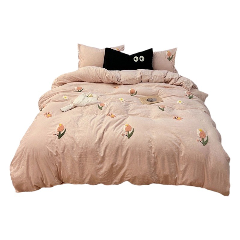 Maternal and Infant Grade a Ultra-Soft Towel Embroidered Washed Cotton Four-Piece Set Soft Quilt Cover Cartoon Student Dormitory Style Three-Piece Set 4