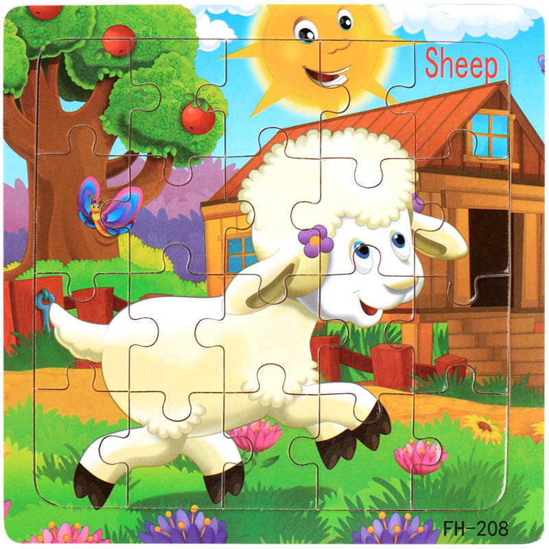 Picture of 20 Pieces of Wooden Kidsren's Intellectual Toys, Wooden Puzzles, Cartoon Animals, Street Stall Toys, Factory Direct Supply