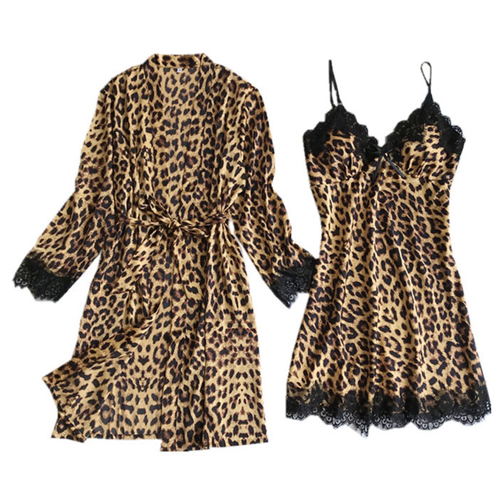 Wholesale Fashion Comfortable Leopard Print Lace Lace Pajamas Two Piece Set European and American Homewear Pajamas Sexy Leopard Print