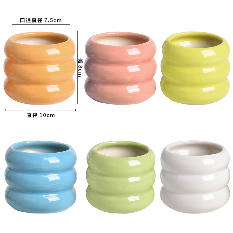 Picture of Factory wholesale ceramic flower pot glaze combination creative home decoration fleshy flower pot simple meat green plant potted plant