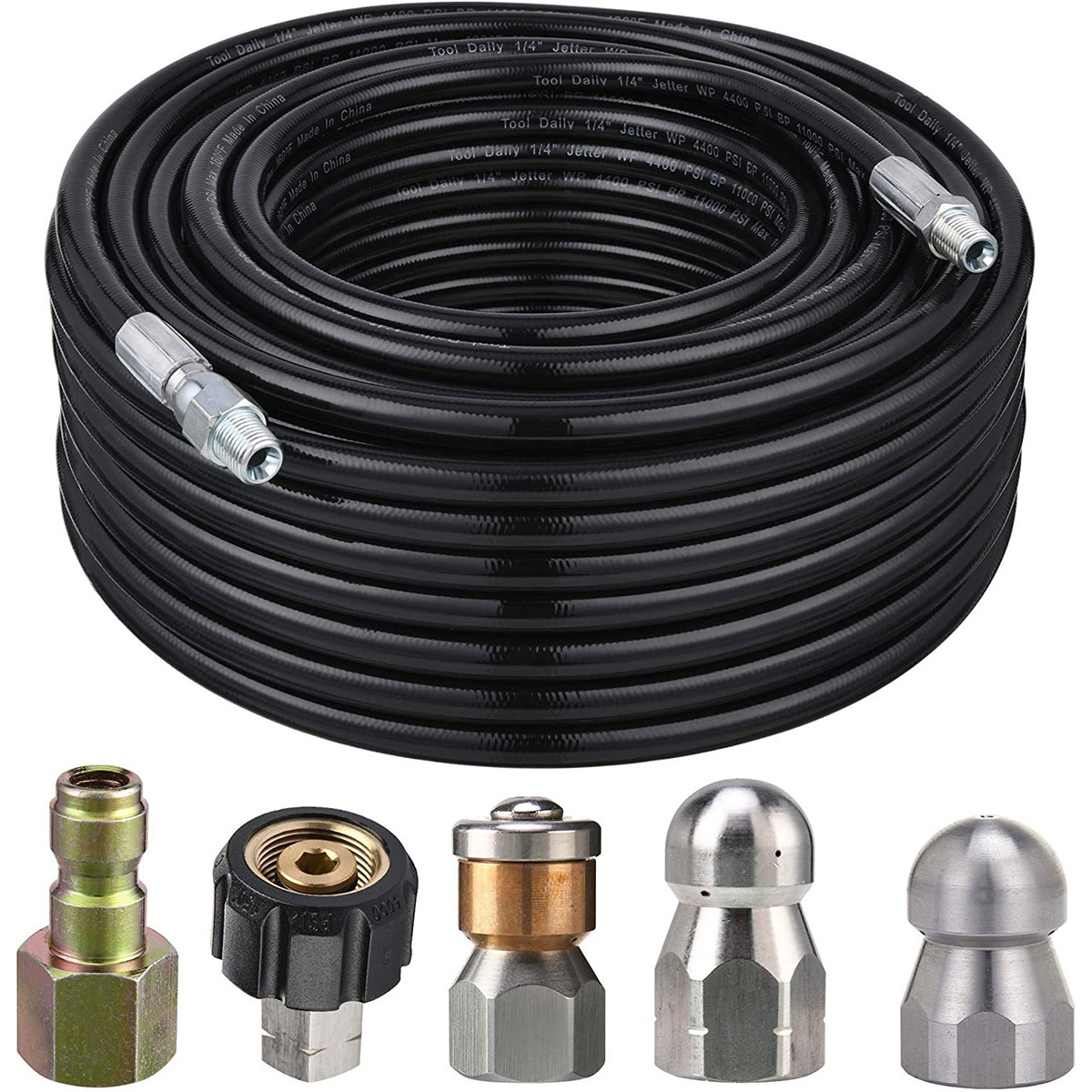 1.0/4inch 4400PSI 30m High Pressure Washer Sewer Cleaning Kit High Pressure Hose Rotary Nozzle