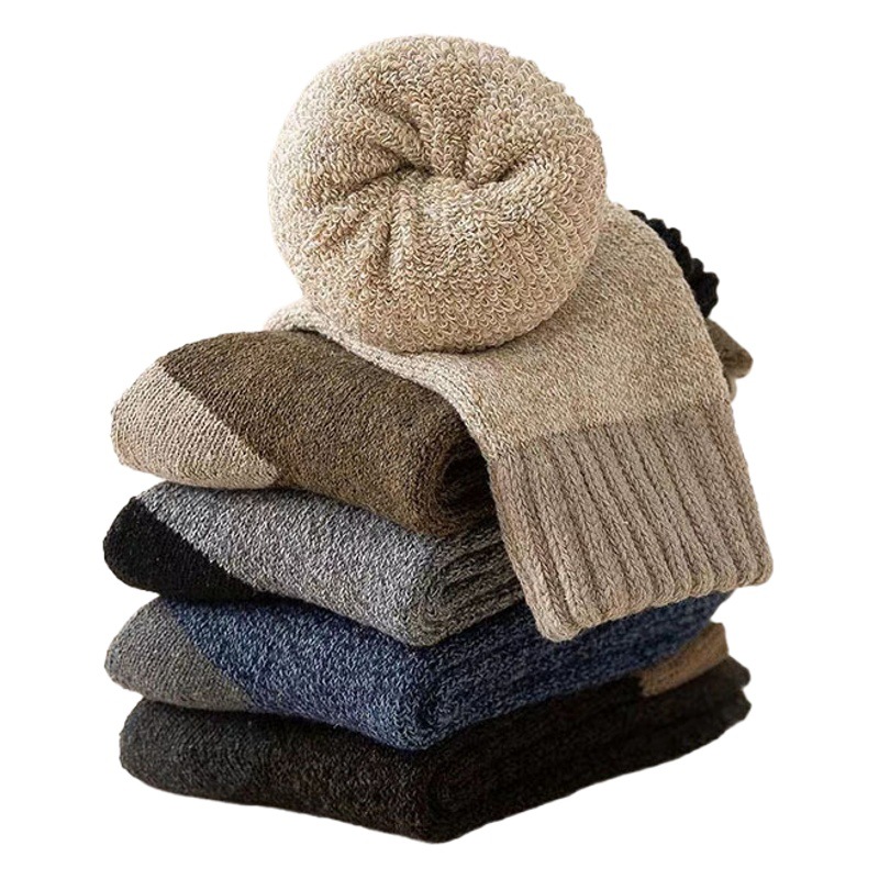 Socks autumn and winter men's thickened extra thick fleece-lined warm mid-calf wool socks vintage Terry socks snow socks Zhuji socks
