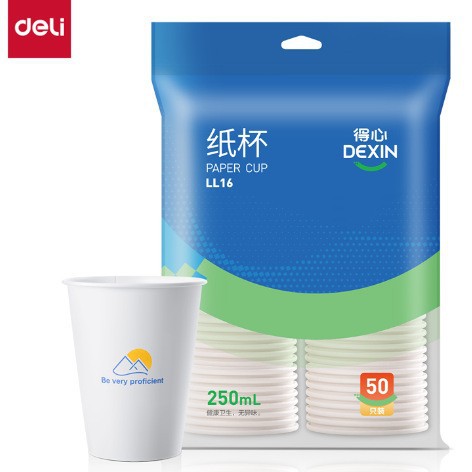 Deli Delixin Ll16 Paper Cup 250ml (White) (50 Pieces/Bag)