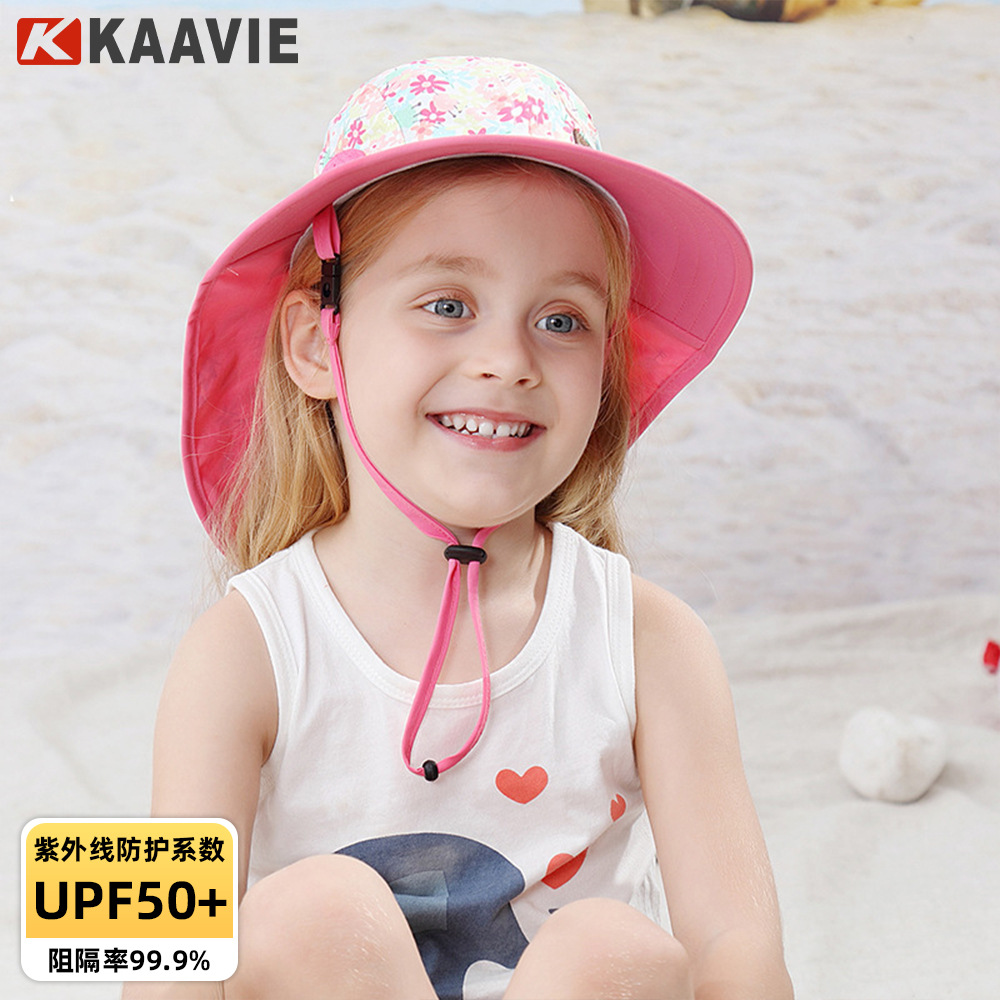 Summer Printed Thin Children's Large Brim Sun Hat Outdoor Beach Anti-Uv Baby Sun Protection Sun Hat