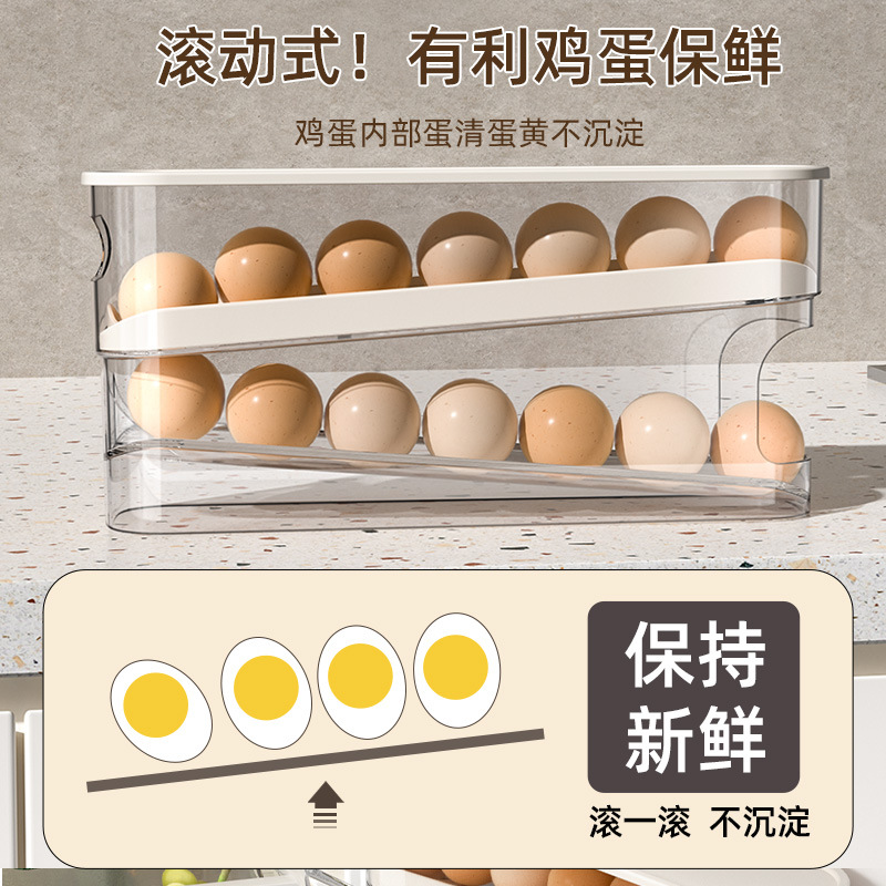Picture of Household Slide Egg Box Refrigerator Side Door Special Automatic Egg Roller Kitchen Countertop Anti-drop Egg Storage Box