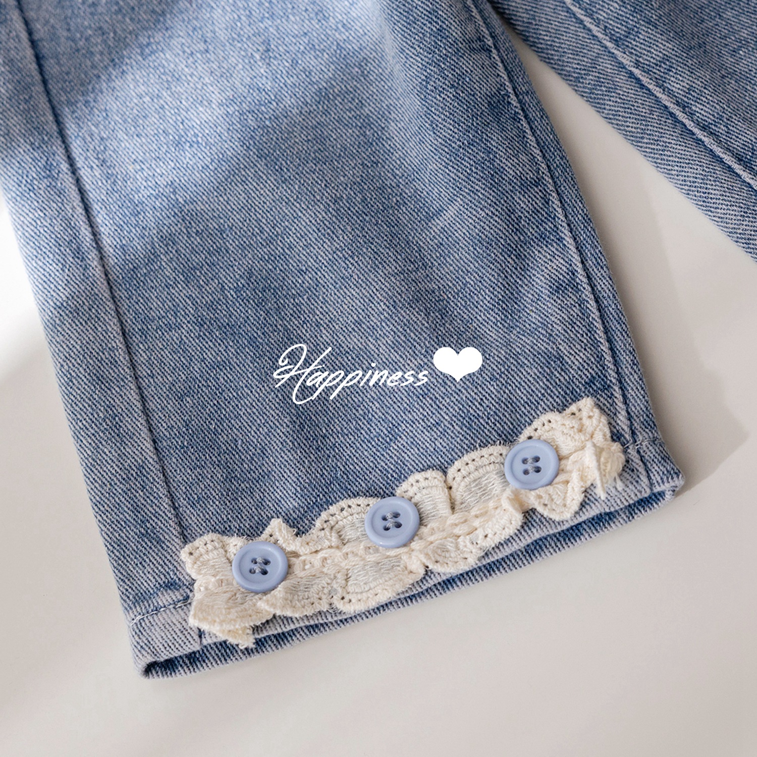 Picture of Girls' Jeans Spring and Autumn New Fashionable Lace Lace Casual Pants Baby Female Korean Style Western Style Straight Trendy Trousers