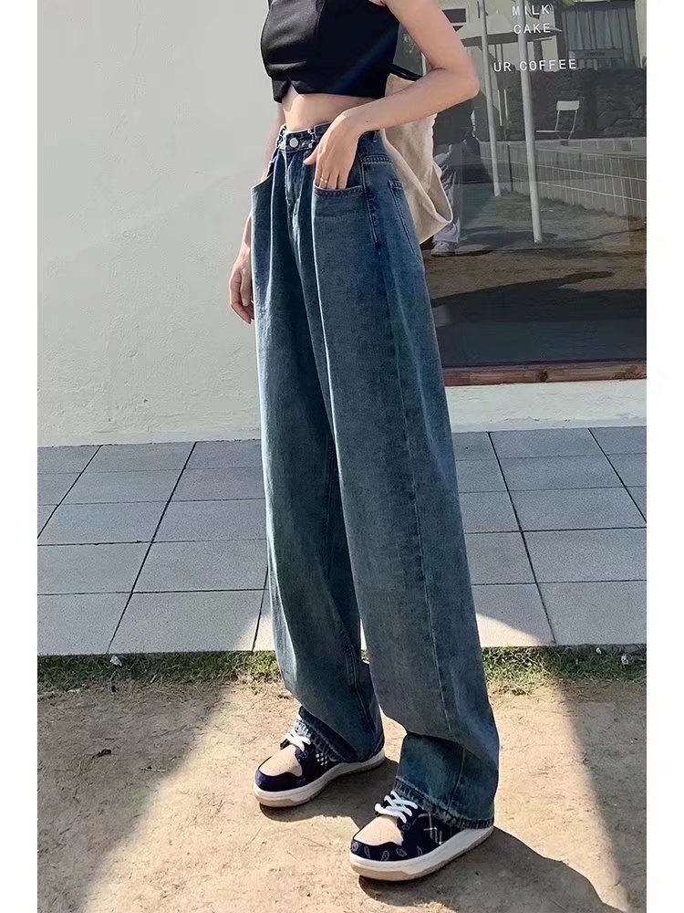 plus size Loose Slim Look Jeans Women's Slightly Chubby Little Sister Summer Thin High Waist Dipped Wide Leg Trendy Pants