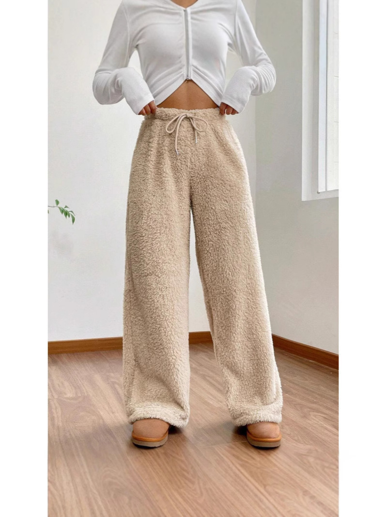 European and American Foreign Trade Women's Sweater New Autumn and Winter Solid Color Fashion Plush Casual Pants Loose and Relaxed Plush Warm Pants for Women