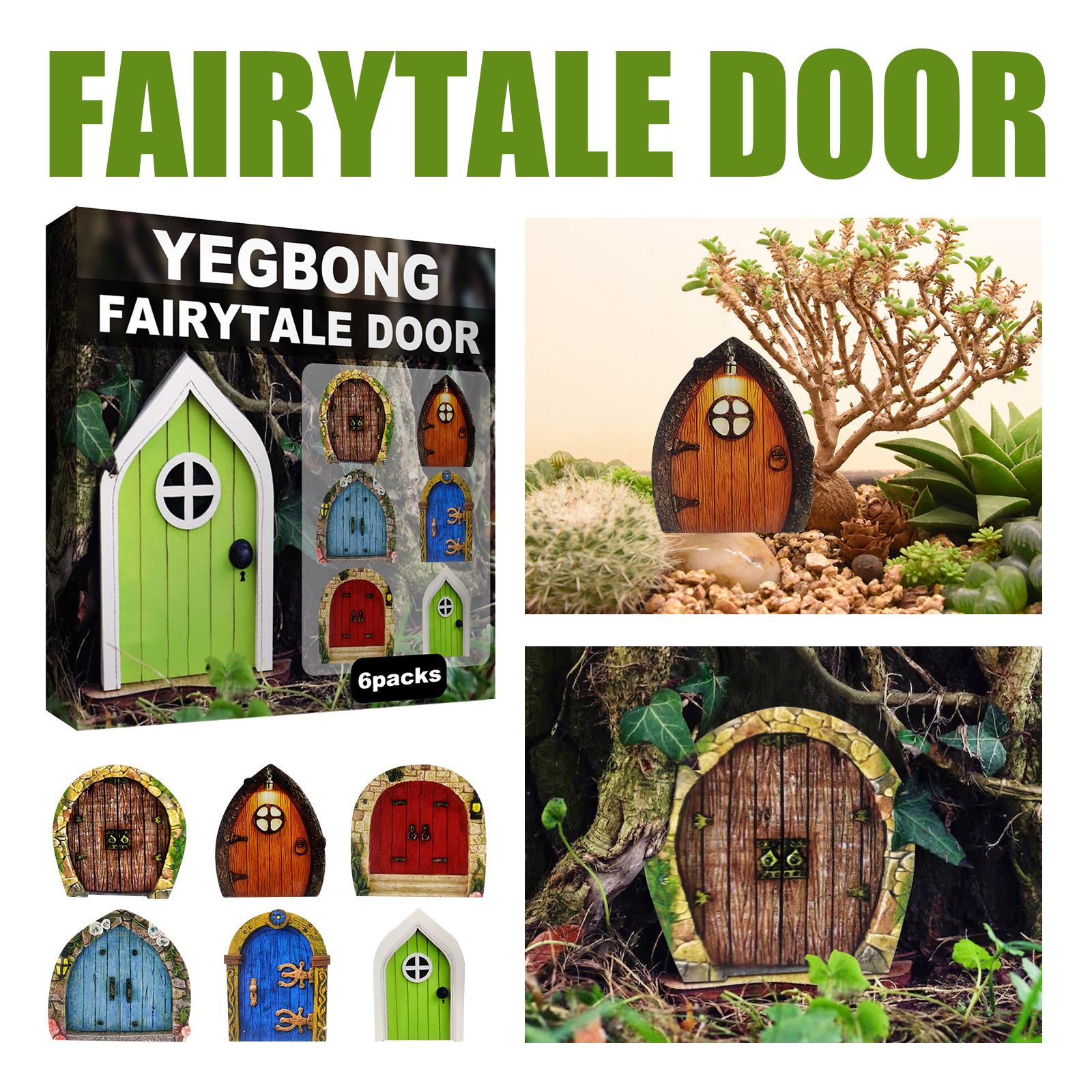 Picture of Yegbong Garden Decoration Fairy Door Dwarf Decorative Fairy Door Wooden Miniature Yard Tree Decoration