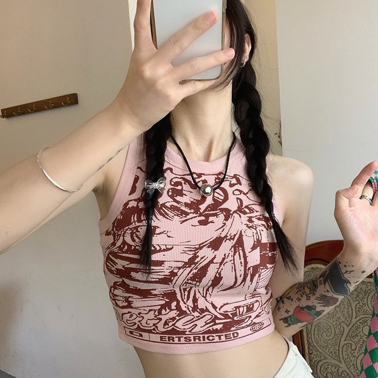 Picture of 2025 Summer Sexy Style Retro Printed I-Shaped Vest Suspender Women's Sweet and Spicy Outer Wear Navel-Baring Sleeveless Short Vest