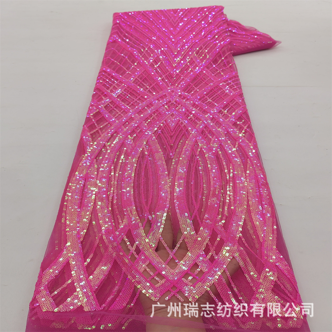 Full Polyester Fantasy Colorful Fashion Stripesd Sequin Lace Fabric Banquet Evening Dress Clothing Skirt Transparent Mesh Embroidered Cloth