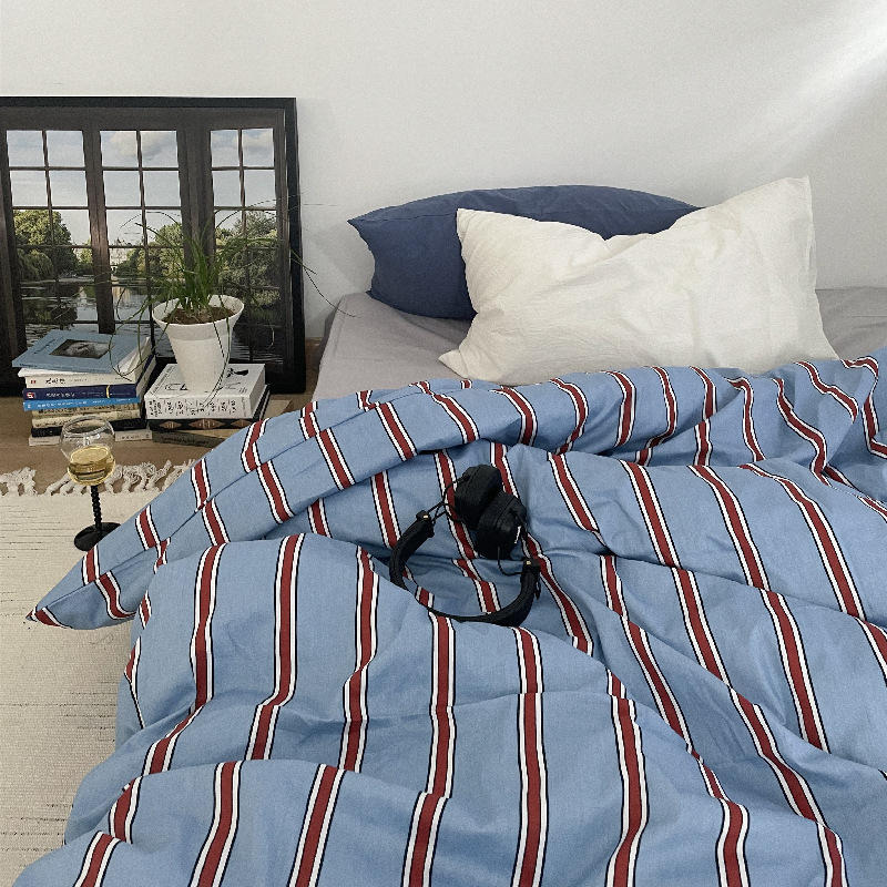 Picture of ins Same Style Simple Striped Cotton Bed Four-piece Set Pure Cotton Bed Sheet Quilt Cover Bedclothes Student Three-piece Set