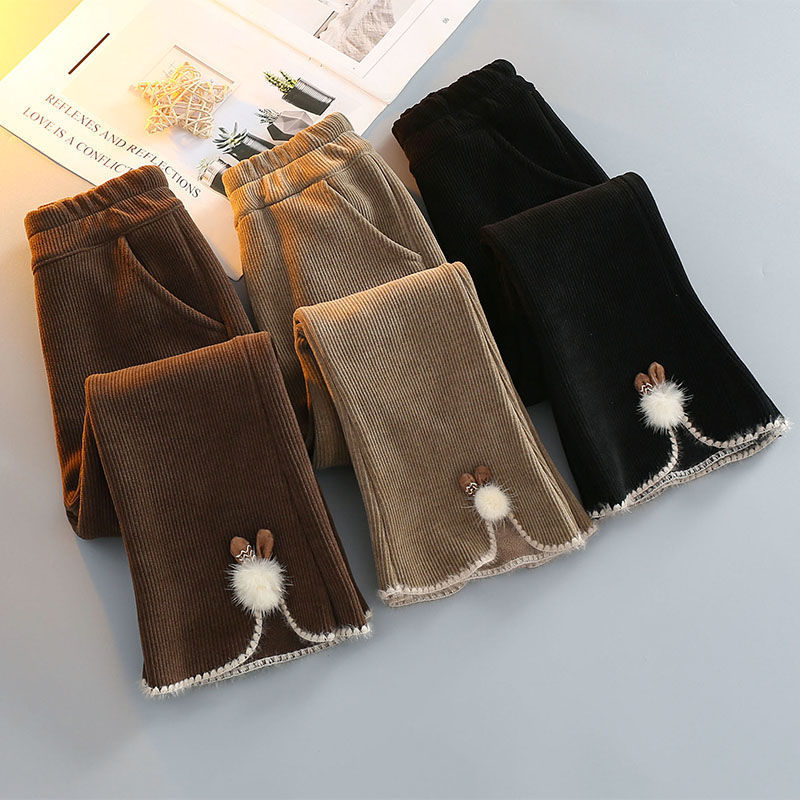 Picture of [Corduroy Composite Real Super Velvet] Girls' One-piece Velvet Pants Autumn and Winter Corduroy Girls' fleece-lined Flared Pants