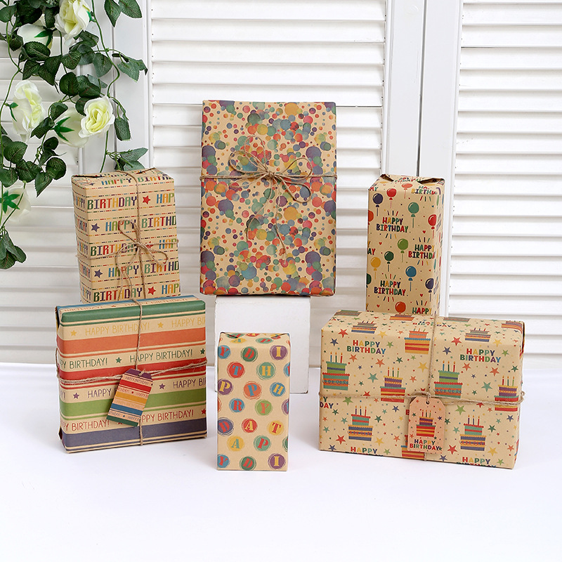 Cross-border happy birthday gift wrapping paper holiday gift book cover wrapping paper Kraft paper diy in stock wholesale