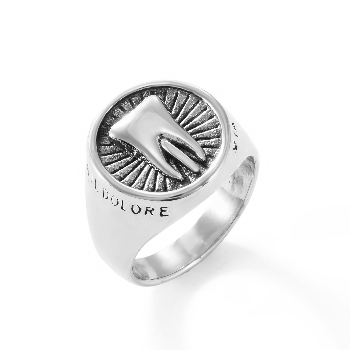 Retro Old Teeth Stainless Steel Ring Punk Ring Cross-Border European and American Men's Titanium Steel Glossy Hip-Hop Wholesale