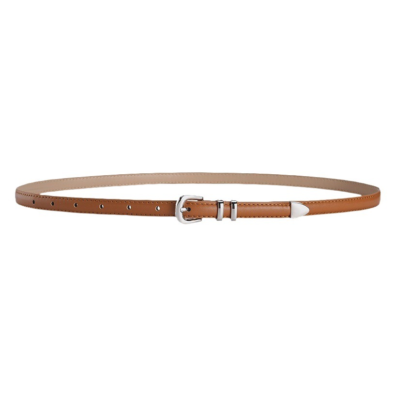 New three-piece silver buckle women's thin belt high-grade versatile simple student youth decorative belt female in stock