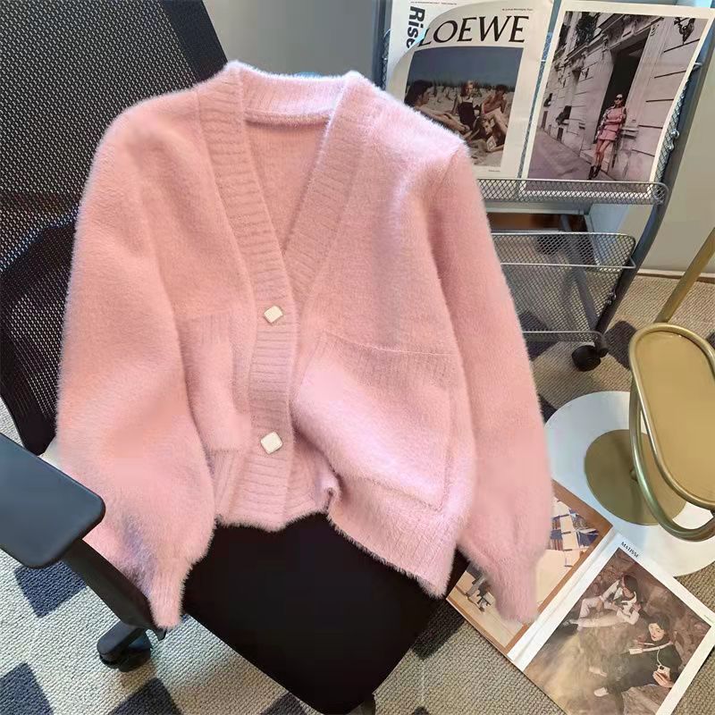 Picture of 2024 New Spring and Autumn Furry Knitted Sweater Cardigan Tops Small Warm Long Sleeve Style Top for Women