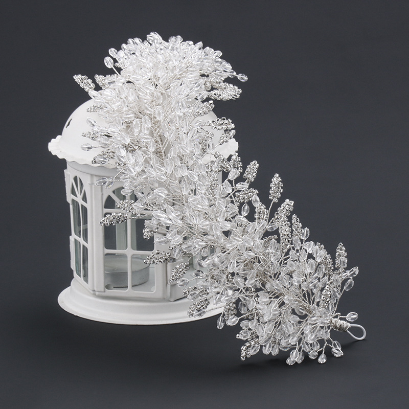 Picture of White crystal handmade beaded rhinestone crown styling hair accessories European bridal wedding accessories wedding accessories wholesale